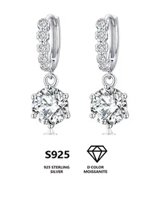 S925 Sterling Silver Synthetic Moissanite Decorated Earrings, Luxury Fashion Jewelry for Party, Daily Clothing Decor, Trendy All-match & Exquisite Jewelry for Birthday Gift