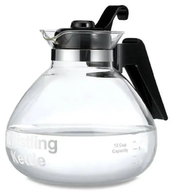 Medelco WK112 Plastic Handle Glass Stove Top Whistling Kettle, 12-Cup Capacity, Pack of 4