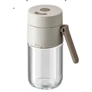 Press-to-Dispense Salt Dispenser Set of 2 - 250ml Airtight Glass Salt Jar, Measuring Seasoning Container for Kitchen, Salt Control Bottle