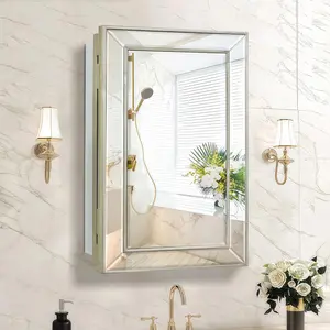 Medicine cabinet with 16 “x26” mirror, removable shelves, built-in or wall-mounted bathroom cabinets, silver bathroom vanity mirror for over the sink, with storage cabinet