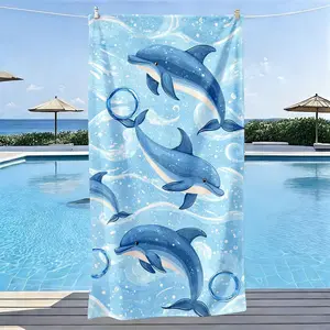 Ocean Wind Dolphin Beach Towel, Superfine Fiber Quick-Dry Absorbent, Large Size Reusable Blanket/picnic Mat, Summer Pool Party Outdoor