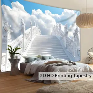 [Grand White Bridge Tapestry] 1pc Extra Large Grand White Bridge 2D Print Landscape Photo Tapestry - Polyester Aesthetic HD Wall Hanging Decor - for Living Room, Bedroom, Office, Home Party - Easy Install, No Power Needed, Landscape Decor