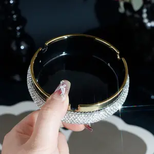 Luxury Sparkling Rhinestone Ashtray with Trim, Large Capacity Ceramic, Home Office Camping Decor, Gift for Weddings Birthdays
