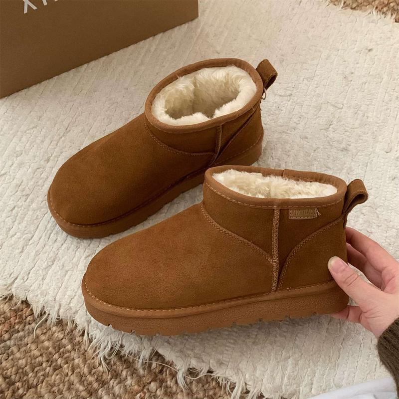 Snow Boots Women Men Suede Faux Fur Comfort Ankle Boots Slip-on Slippers Winter Fall Waterproof Platform Boots Short