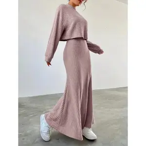 Comfortable Long Dress Two-Piece Set for Spring and Autumn, Fashionable Casual Vest Mermaid Dress Clothes Womenswear