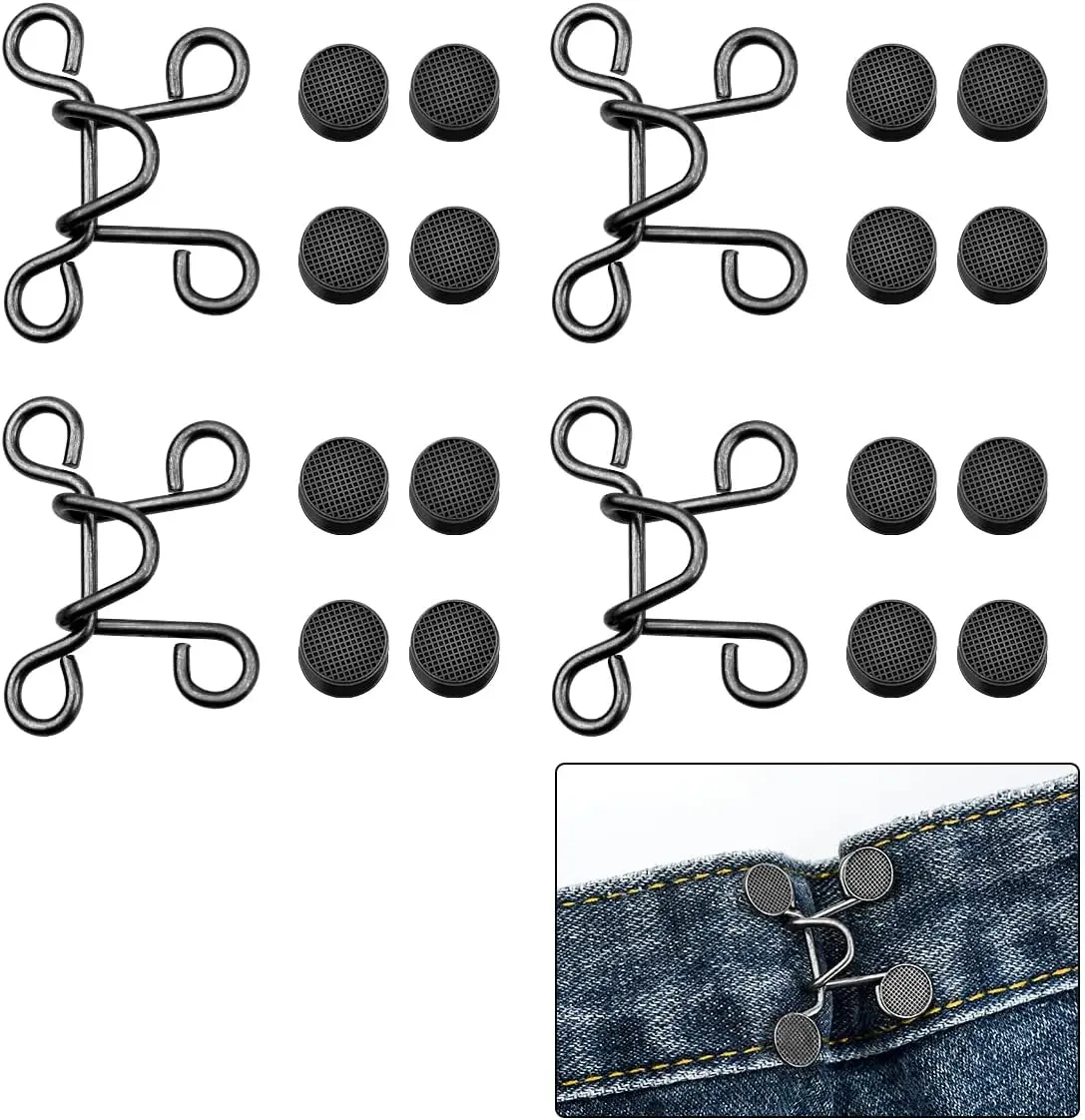 Men's Reusable Metal Pant Waist Tightener - 2 Pairs Tenalleys Adjustable No-Sew Detachable Jean Buttons Pins, Easy-to-Install Clothes Adjustment Waist Buckle Extender Set (Black), Jeans, Pants Jeans