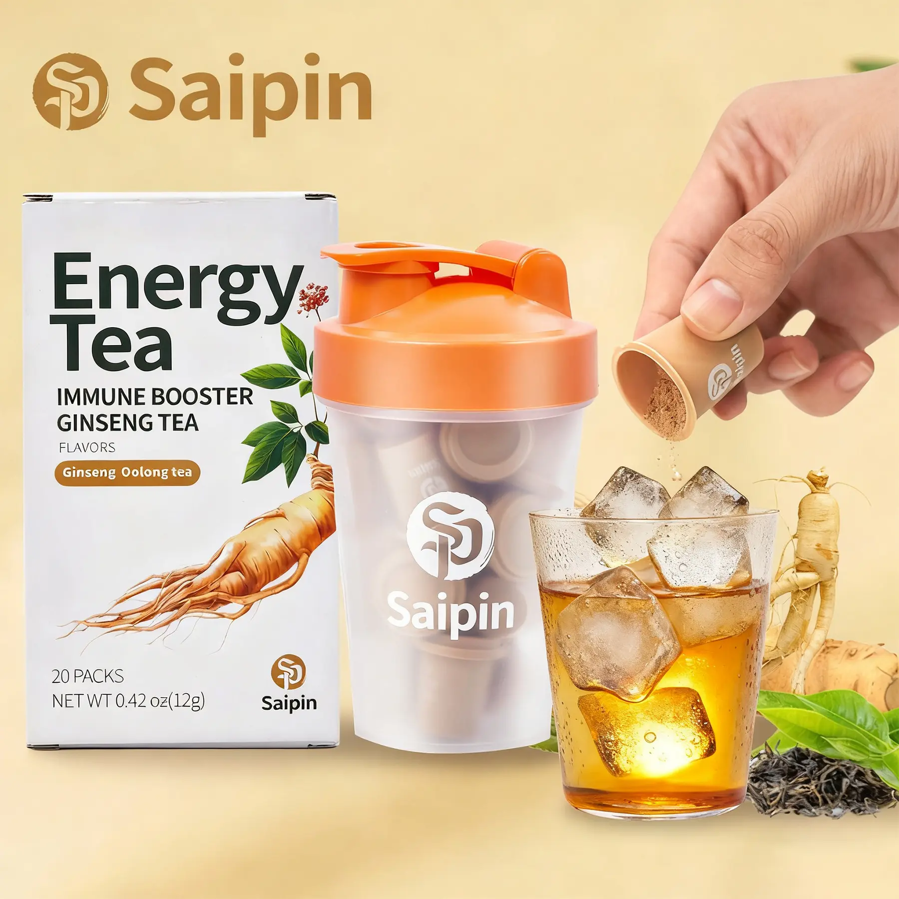 Loaded Tea Energy Drink Mix | Ginseng Oolong Tea + Free Shaker | Zero Sugar Slim Energy | Metabolism Support, Clean Focus & Calm Power | No Caffeine · 3s Freeze-Dried Instant Mix | Perfect for Work, Gym & On-The-Go | 20 Pods