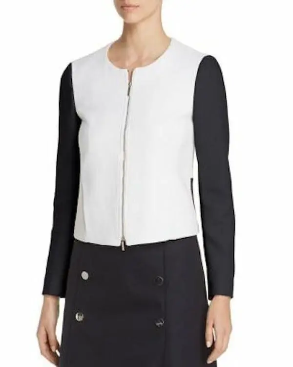 HUGO BOSS WOMENS KORALIE TEXTURED TWO-TONE COLLARLESS BLAZER 14 Fit Long Sleeve