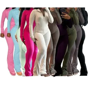 Women's 2-piece Casual suit-Comfortable Zipper Cropped Jacket and Flared Tracks-Stretch Fitness Clothing for Home, Gym and Streetwear Summer