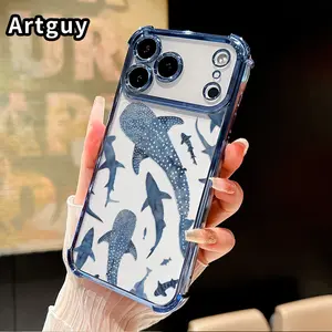 Whale Shark Wonders Pattern Four Corner Anti-Fall Phone Case Transparent Electroplated Protective Cover for iPhone 17 Pro Max 16 Air 15 Plus 14 13 12 11 E