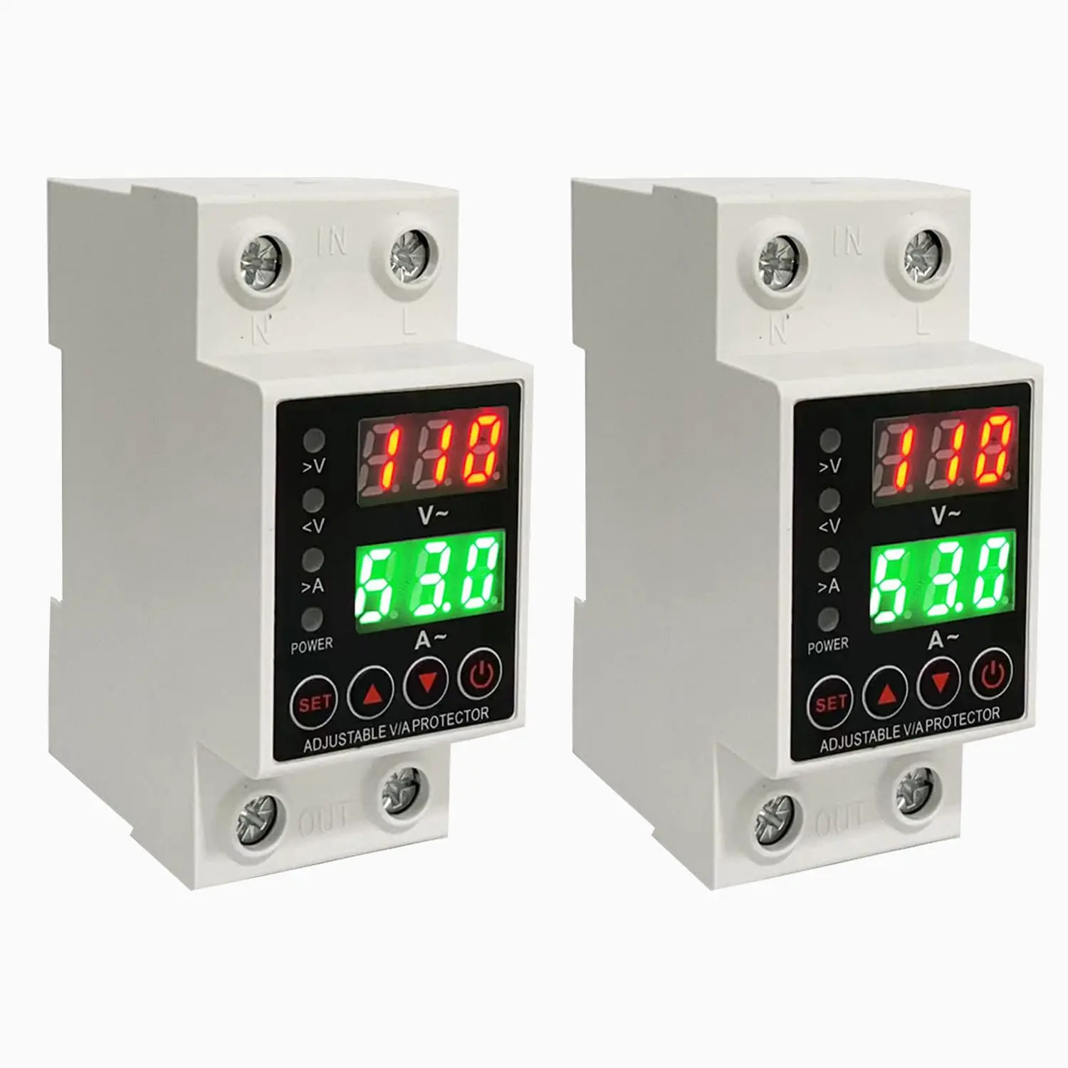 63A Smart Voltage Protector 110V 220V, LCD Display, Adjustable Over/Under Voltage Protection, DIN Rail Mount, 2 Pack
