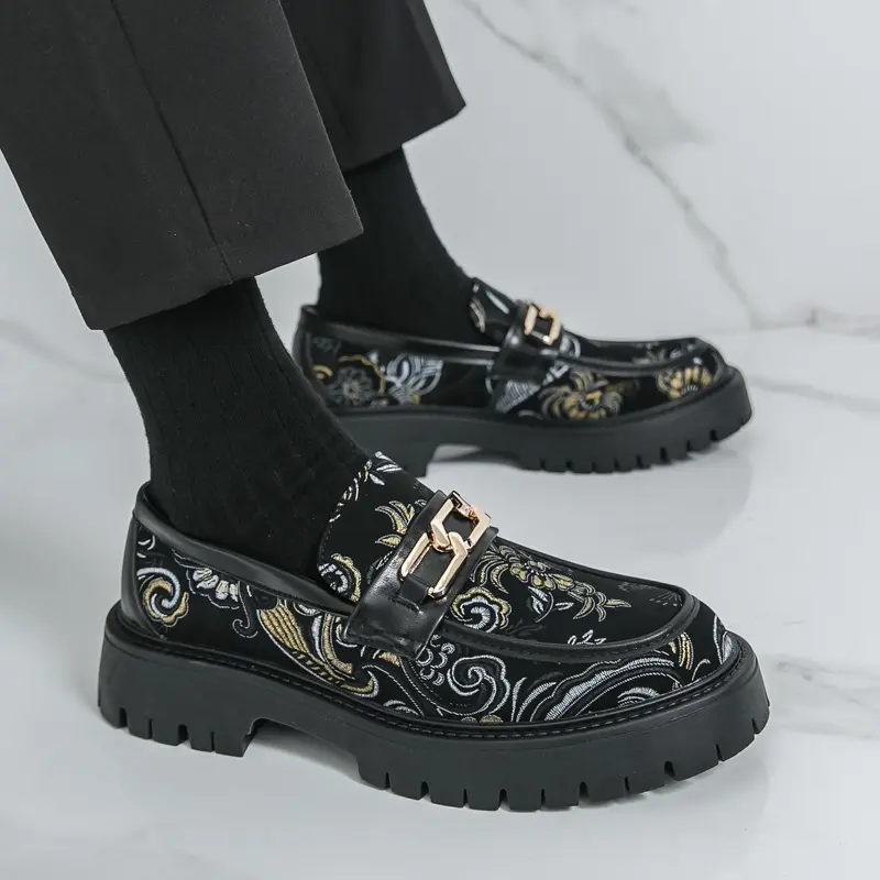 UYCEKK Men's Floral Print Business Loafers, Casual Microfiber Leather Slip-On Footwear with a Flat Anti-Slip Sole for Office and Walking, Walking Shoes, Daily/Outings