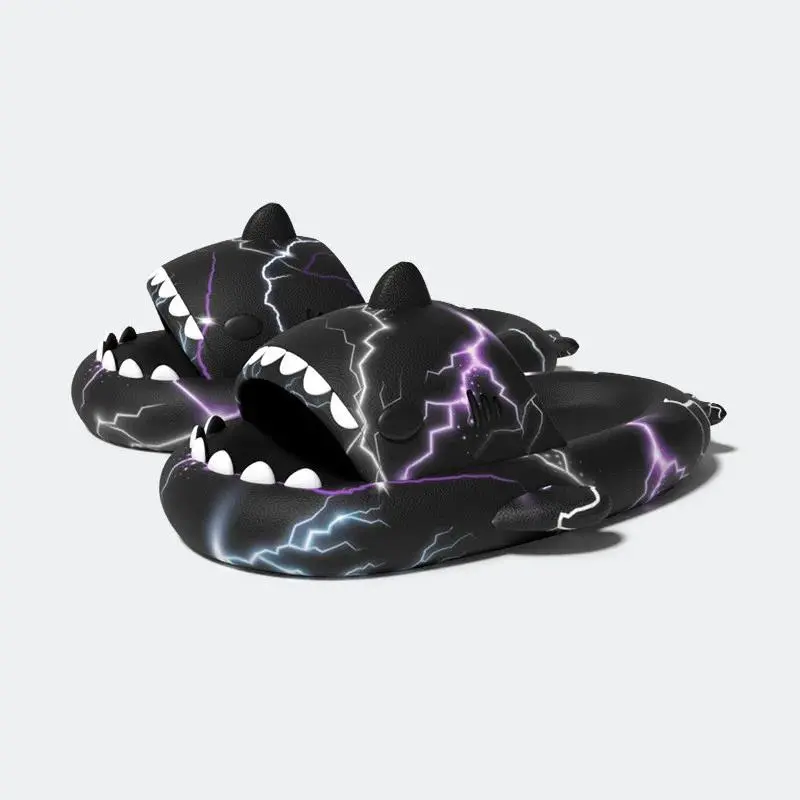 Fashion Man Cartoon Shark Slippers Thick Sole Beach Sandals 4cm Soft Bottom Home Non-Slip Summer Flip Flops Outdoor EVA Slides