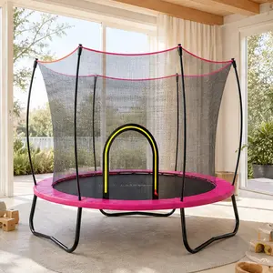 ARCH 55 Inch Trampoline for Kids Outdoor with Enclosure Net, Dark Pink Steel Frame Trampoline with Safety Net, Galvanized Frame with Black Powder Coating, UV Resistant Jumping Mat, 3 U-Legs Stable Design, 6 Safety Net Poles, No Gap Mat