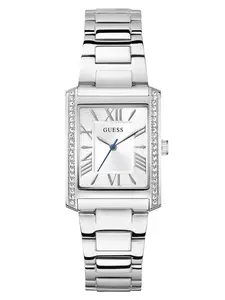 GUESS Female Silver-Tone Crystal Square Analog Watch
