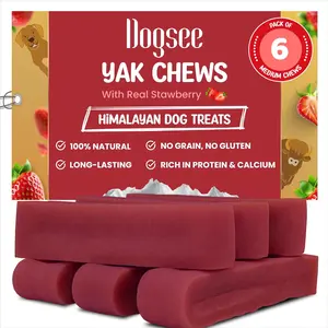 Dogsee Strawberry Flavor Himalayan Yak Cheese Dental Chews for Dogs 1lb (Medium - 6 Chews) | for Healthy Skin & Coat | No Grain, No Gluten | Odorless Dog Treats…