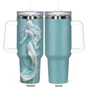 Mermaid Pattern Stainless Steel Tumbler, 1 Count Insulated Durable Water Bottle, Drinkware for Home Office, Gift for Ocean Lover, Unique Birthday Gift for Women, Girls, Flasks