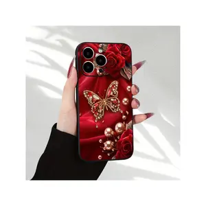 [Butterfly Phone Case] Shockproof Red Love Butterfly Mobile Phone Case - Complete Protection With TPU Soft Rubber - Compatible With Iphone 16, 15, 14, 13, 12, 11Xs, XR, X7/8 Mini Plus Pro Max Series