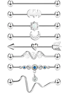 8 Pieces 14G Industrial Barbell Earrings Stainless Steel Cartilage Earrings Industrial Piercing Jewellery for Women Men, Stainless Steel, Body Piercing Jewelry