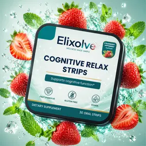 Elixolve Cognitive Relax Oral Strips, Strawberry Peppermint Flavor, 30 Count