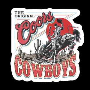 Coors Cowboy Sticker – Vintage Rodeo Bronco Rider in Desert Scene, Vinyl Sticker