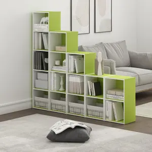 PASIR Bookcase, 4-Tier Modern Bookshelf, Open Shelf Bookcase, 9 x 12 x 42, for Living Room Bedroom Home Office, Green/White, Four-Shelf