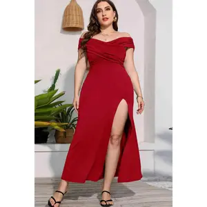 Plus Size Crossover Off-Shoulder Split Dress