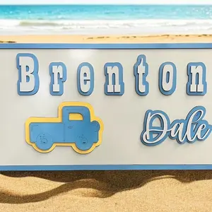 Name sign for baby boy with truck. Baby shower gift  new mom gift  new baby gift