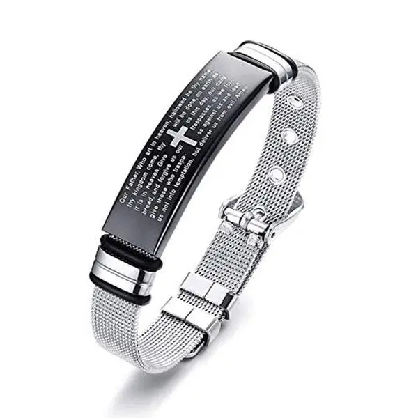 University Trendz English Bible Jesus Lord's Prayer Christ Bracelet for Men & Women Versatile Accessory Thoughtful Gift for Girlfriend Stainless Steel Wrist Spiritual Connection Design