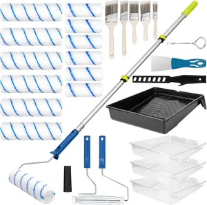 28 count  Roller Kit with Extension Pole, 4" 9"  Roller with Tray,  Brushes Set for Professional Painting, House Wall Ceiling Painting Supplies for  Latex and Oil Paints & Stains
