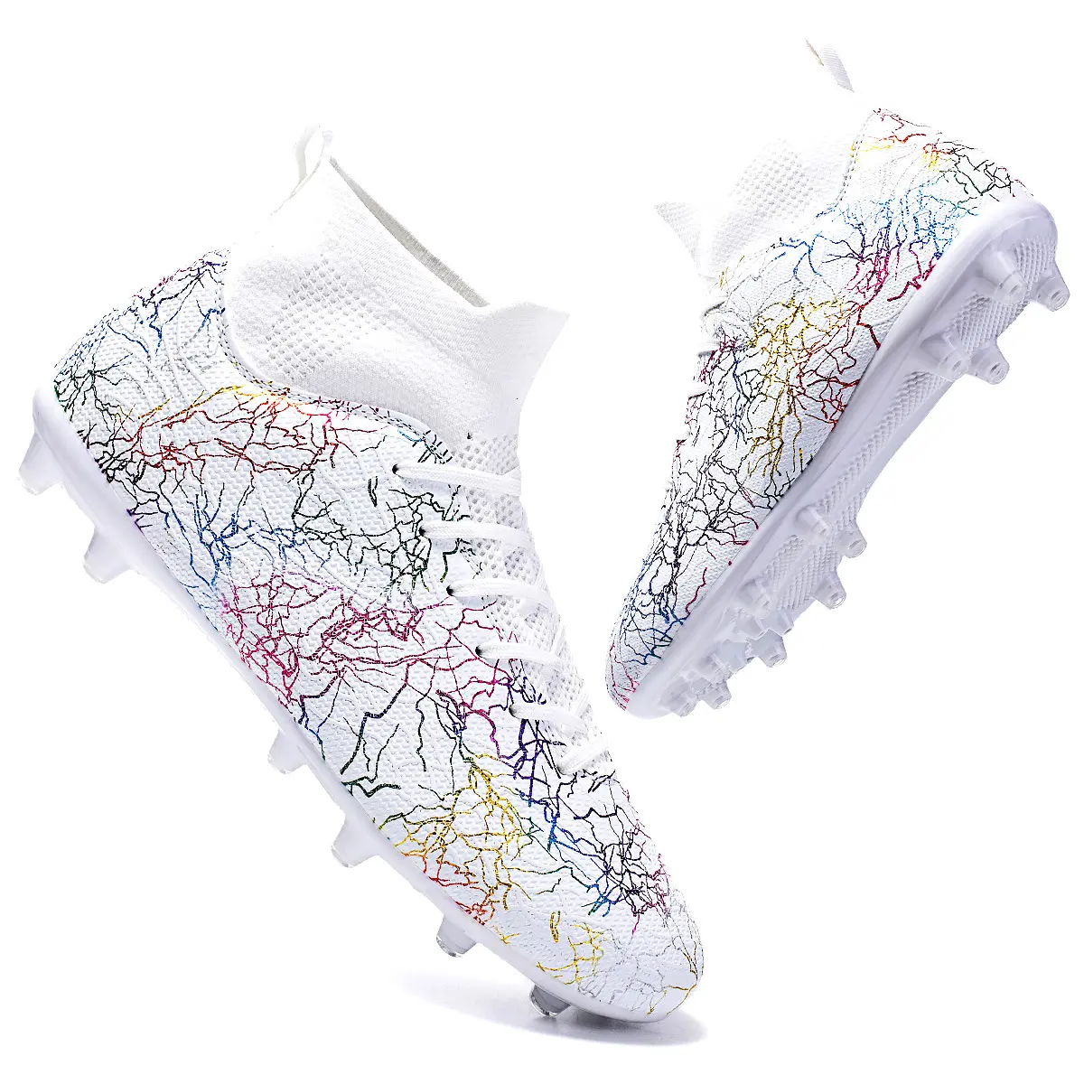 Camouflage Soccer Cleats for Student Training, Breathable Shoes with Ankle Support and a Non-Slip Multi-Stud Sole, Synthetic, Football Fashion, Male, Standard Sizes, All Seasons, Lace-Up, Multi-Studded