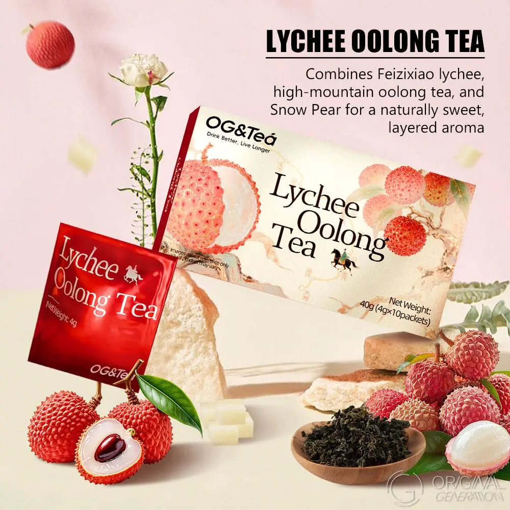 OG Lychee Oolong Tea (1 Carton40g 4gx10pcs) · Cold Brew Fruit Tea with Real Lychee Pear and Oolong Tea · No Artificial Flavor