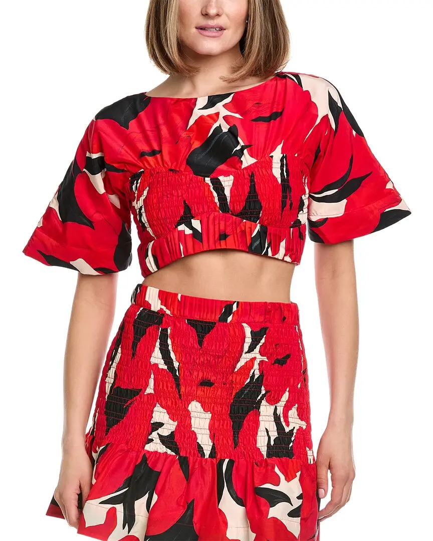 AMUR Elle Printed Silk-Blend Crop Top