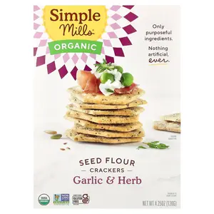 Simple Mills Organic Seed Flour Crackers, Garlic & Herb, 4.25 oz (120 g)