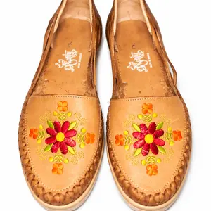 Red Flower Embroidered Sandals for Teen Girls | Big Kids Leather Slip-On Shoes | Made in Mexico