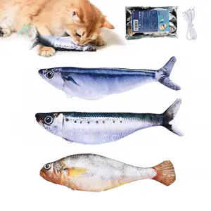 Lifelike Flopping Fish Cat Toy, 3-Pack. Interactive cat toy for all breeds, touch-activated with 3 flipping modes. Available in sardine/ yellowtail/ yellow croaker designs. 7.1 inches, includes catnip, rechargeable.