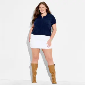 Women's Short Sleeve Cable Polo Pullover Sweater - Wild Fable Navy Blue 4X