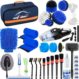 37Pcs Car Detailing Brush Set, Car Detailing Kit, Auto Detailing Drill Brush Set, Car Detailing Brushes, Car Wash Cleaning Tools Kit with Car Vacuum for Interior, Exterior, Wheels, Blue