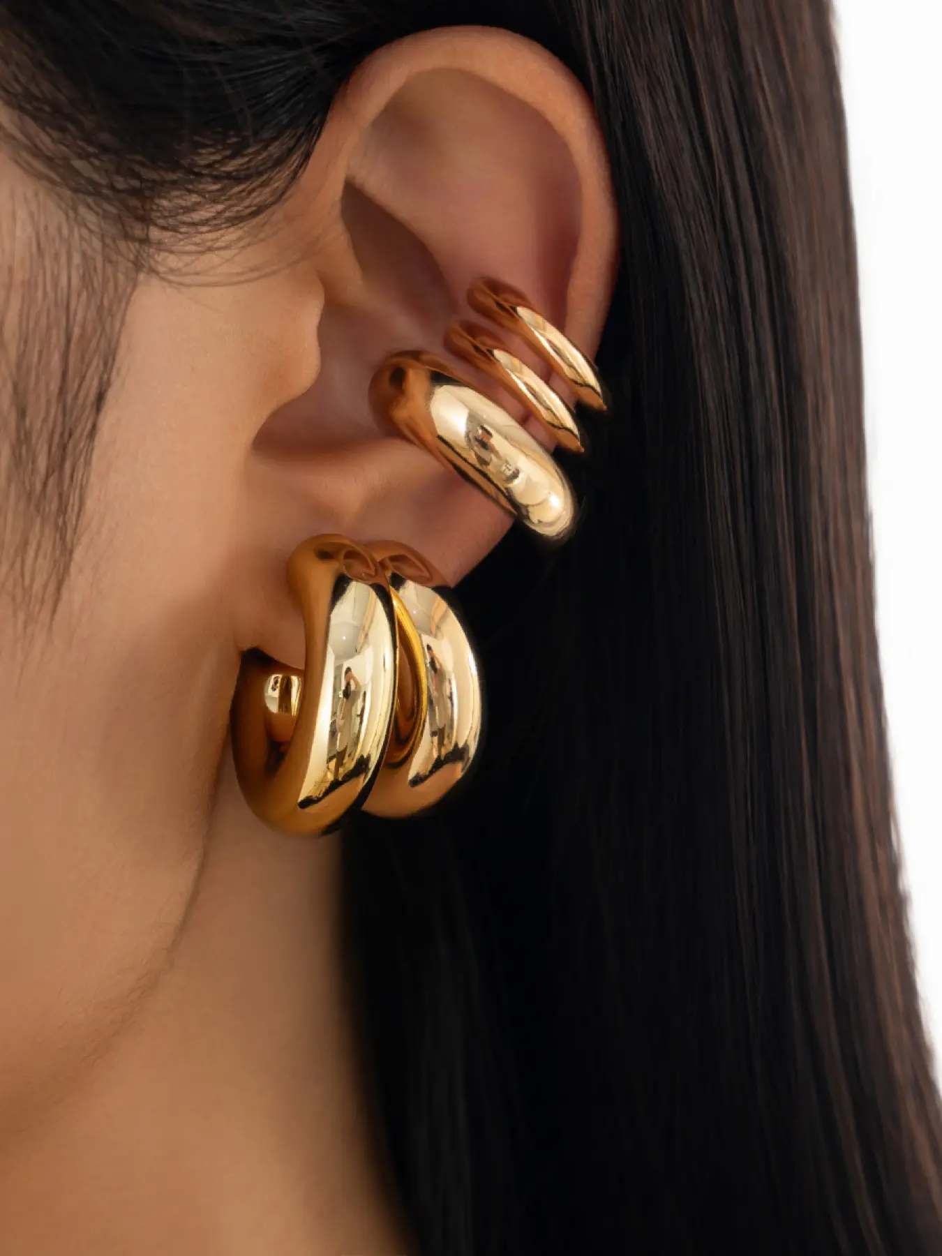 1 Set Gold Stackable Hoop Ear Cuffs Earcuff | Minimalist Luxury Gift for Edgy-Chic Her, Daily & Party Looks, Stylish Jewelry, Earring Stacking Set