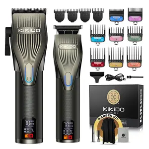 KIKIDO KK-2577T Men's Rechargeable Professional Hair Clipper Trimmer Set, featuring zero gap blade hair cutting, high-speed electromechanical rotation, and precise T-shaped carbon steel blades. It is the best choice for hair salons, gifts, and home use