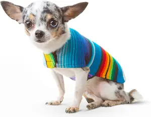Dog Clothes - Handmade Dog Poncho from Authentic Mexican Blanket (Blue, XXS) Baja Ponchos