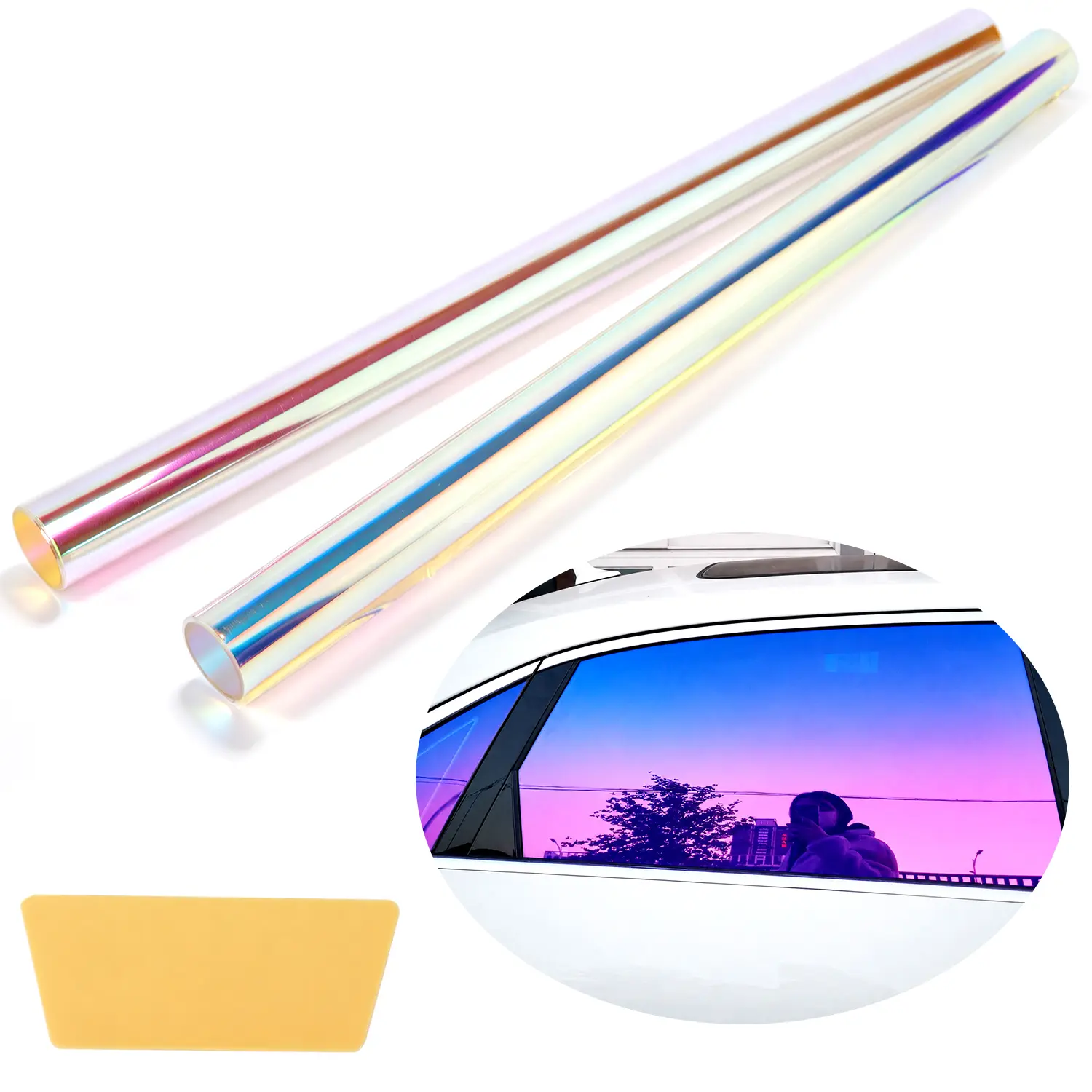 Iridescent Chameleon Car Window Tint Film, UV Block Heat Control Privacy Holographic Glass Sticker with Squeegee for Auto Side Rear Windows