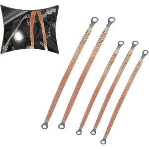 5 PCS Automotive Engine Grounding Strap, Flexible Tensile-Resistant Copper Braided Distribution Box Bridge Jumper, Car Multi-Purpose Heavy-Duty Accessories, Suitable for Most Models (Gold)