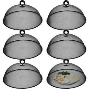 6 count Metal Mesh  Cover Outdoor Mesh  Tents Dome Screen Plate Covers for Dinner Plates  Fruit Fly Nets Picnic Umbrella for Table, BBQ, Camping, Party(Black,11 Inch)
