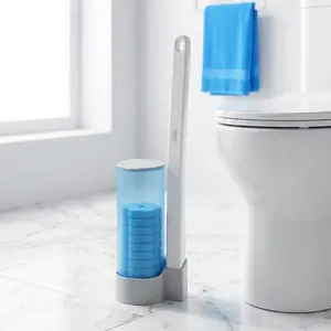 Modern Plastic Toilet Wand Complete Kit - 1 Toilet Brush, 1 Wall Mount Caddy, 36 Refills, Home Bathroom Cleaning & Maintenance Essential Supply