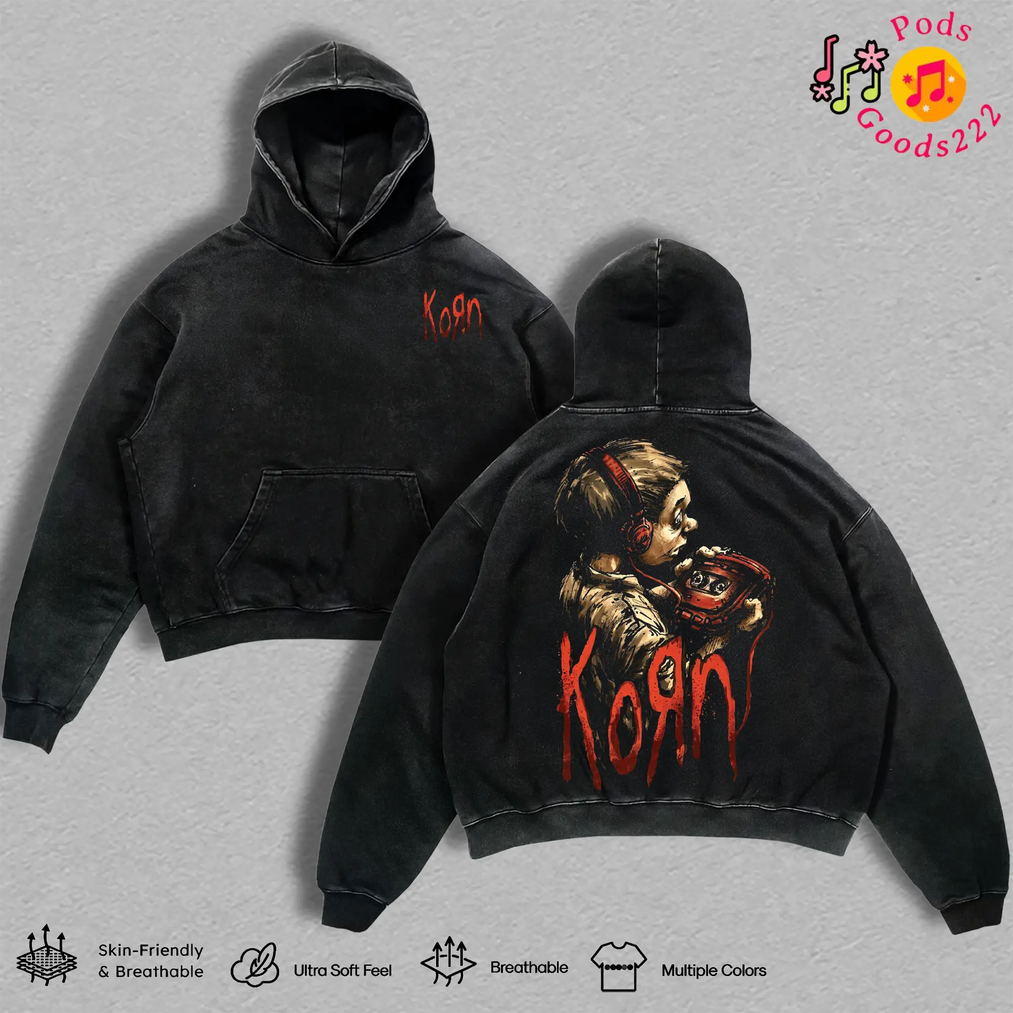 Korn Vintage Washed Graphic T-Shirt,Sweatshirt Hoodie, Nu Metal Band Oversized Heavyweight Cotton Tee, Double Sided Retro Rock Streetwear Shirt, Y2K Alternative Music Aesthetic, Premium Unisex Graphic Apparel, Vintage Band Fan Merch Gift