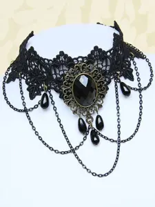 Gothic Style Metal Choker Necklace, Alloy Chain with Lace & Zirconia Stone, Exquisite Chain Jewelry, Casual All-Season Accessory for Parties/gifts