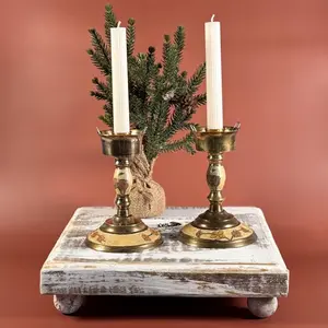 Vintage Set of Hand Painted Brass Candlesticks
