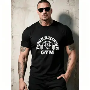 Men'S Heavyweight T-Shirt - 100% Vintage Washed Gym | Loose Fit, Wide Shoulder Sleeves, Gorilla World Gym & Powerhouse Gym Graphic Print