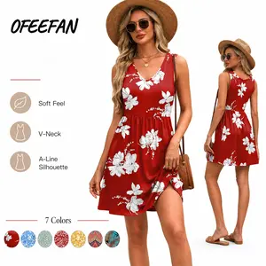 OFEEFAN Summer Dresses for Women 2026 Casual V Neck Sleeveless Tank Dress Beach Sundresses with Pockets